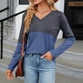 thumbnail image 2 of Edvintorg Patchwork Blouse Women Long Sleeve Fall 2025 Women's V Neck Sexy Casual Loose Fit Basic Blouse Tops Tunic Blouse, 2 of 6