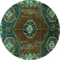 thumbnail image 1 of Ahgly Company Machine Washable Indoor Round Persian Turquoise Blue Traditional Area Rugs, 7' Round, 1 of 4