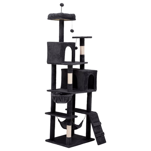Dextrus 75in Cat Tree,Indoor Cat Tower with Scratching Posts,Cat Caves,Ladder & Comfortable Hammock for Indoor Young Cats, Pet Play Center,Dark Gray
