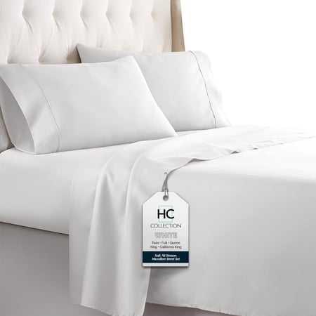 Hc Collection California King Sheet Sets, 4 Pc Bed Sheets & Pillowcases Set - Machine Washable For Easy Care - Soft & Breathable All Season Microfiber Sheets With Deep Pockets - White