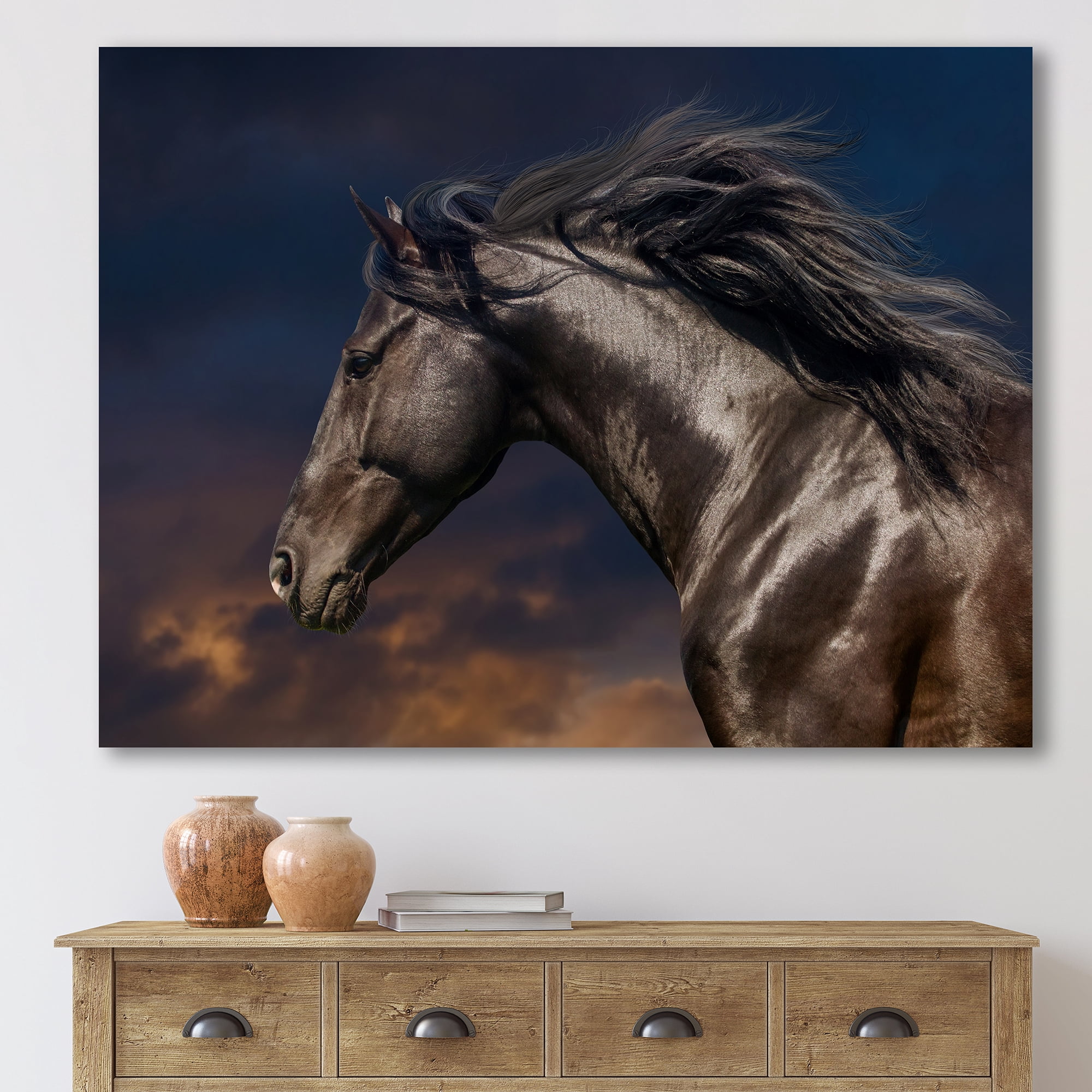 Designart ' Close Up Of Thoroughbred Nonius Stallion Horse III ' Farmhouse Canvas Wall Art Print