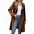 thumbnail image 2 of Women'S Double Breasted Long Trench Coat Windproof Classic Lapel Slim Overcoat with Belt Brown S, 2 of 9