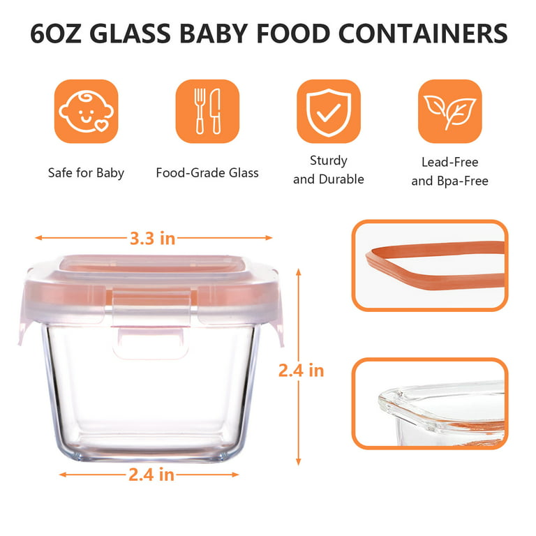 WhiteRhino 12 Pack 6oz Glass Baby Food Storage Containers,Reusable Snack  Containers for Toddlers,Baby Food Storage Jars with Lids 
