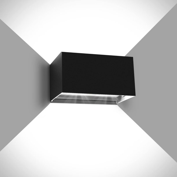 Luz de pared para interiores/exteriores de 24 W, 6000 K, blanco frío con ángulo de haz ajustable, luz de pared LED para exteriores resistente al agua IP65 (negro)
