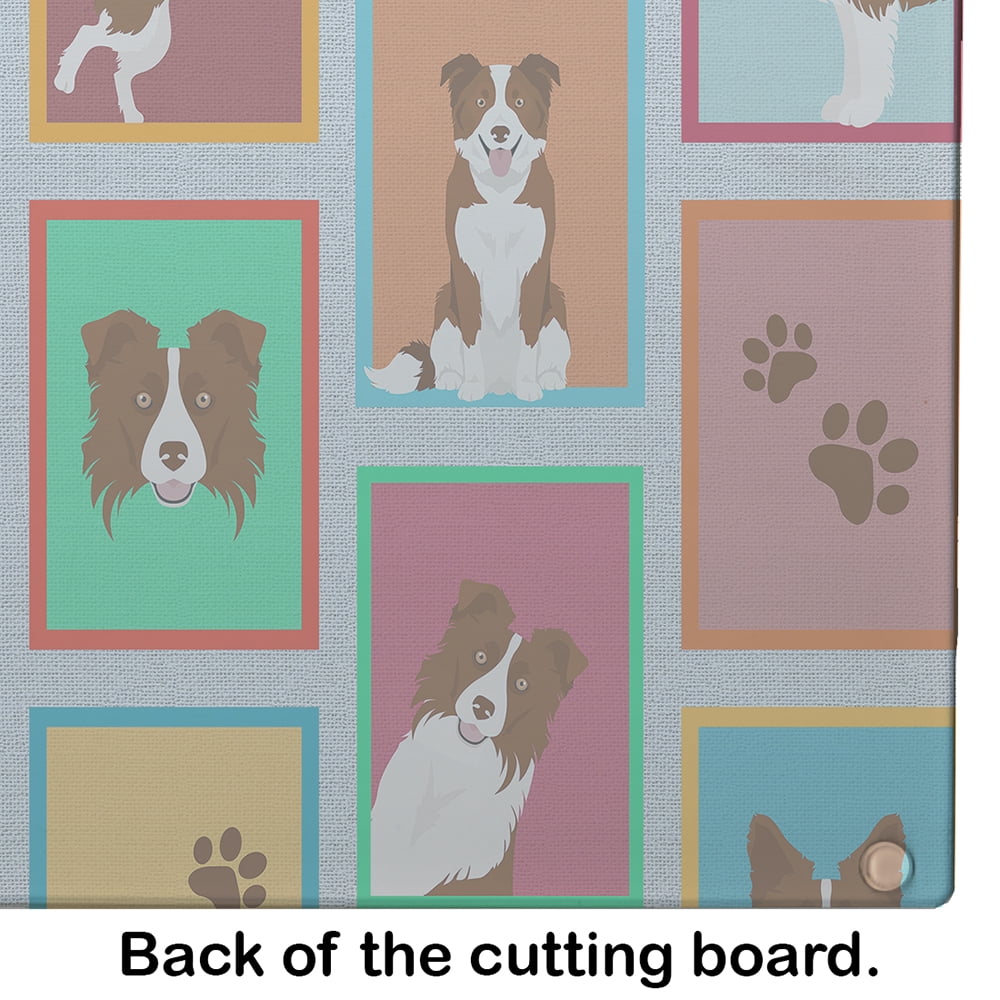 Lots of Red Border Collie Glass Cutting Board Large 12 in x 15 in