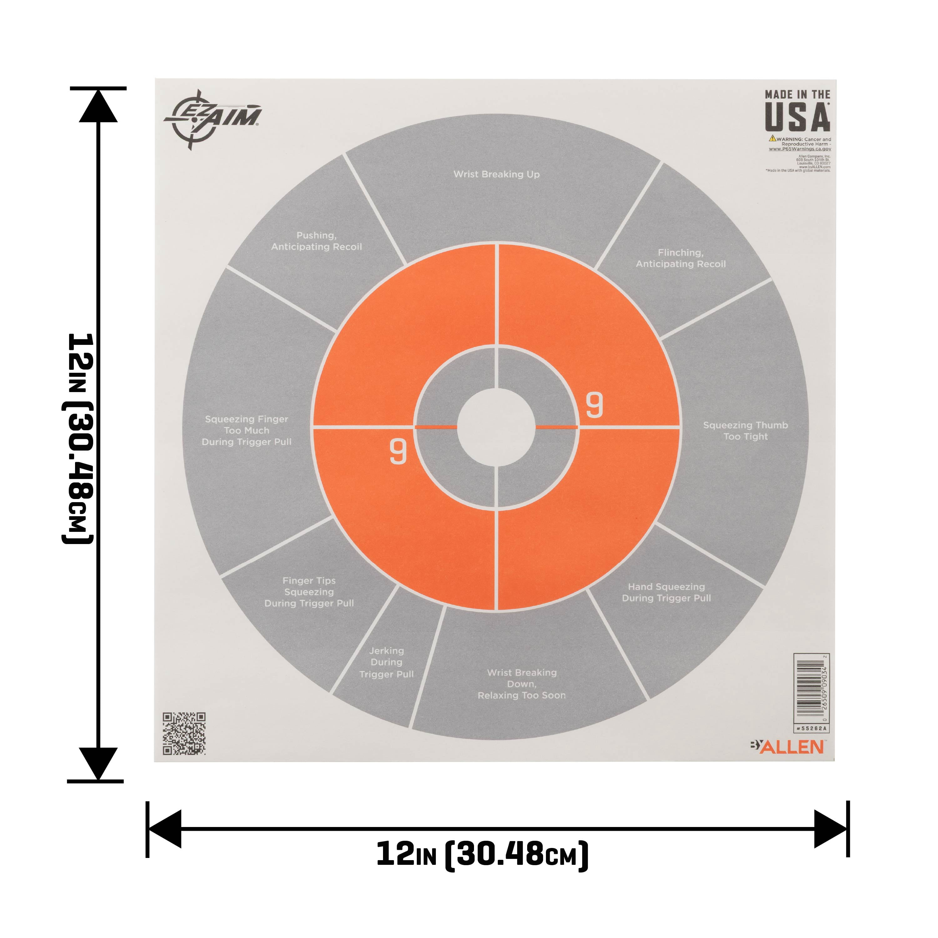EZ Aim Handgun Trainer Paper Targets, 12 x 12 Inch, 6 Pack