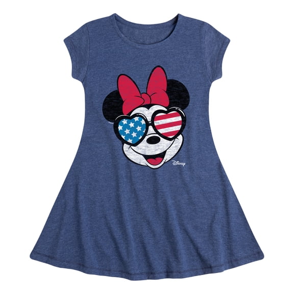 Disney - Minnie Flag Glasses - Youth Girls Fit & Flare Cap Sleeve Dress