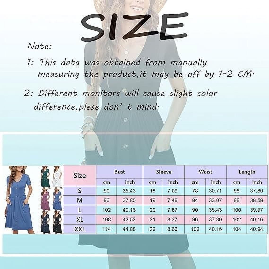 Women's Summer Dresses Casual Short Sleeve Dresses Loose Button Elastic Waist Dress with Pockets