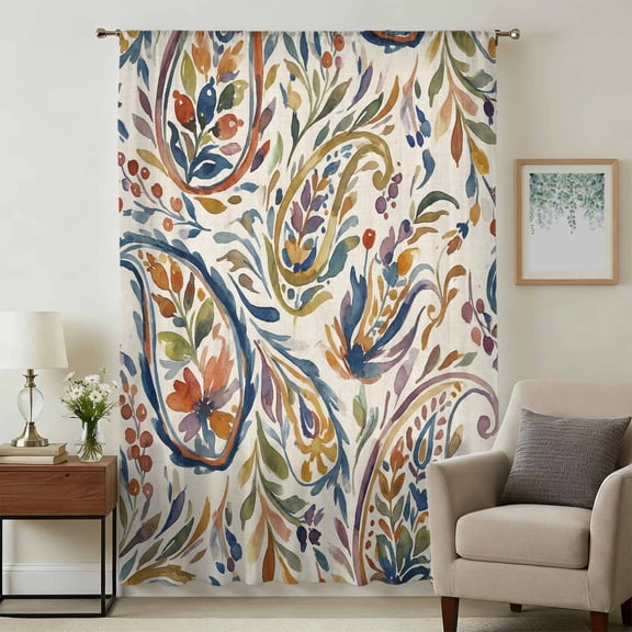 Paisley Flower Sheer Curtains 72 Inches Long, Spring Vintage Floral Leaf Plant Light Filering Curtains, Breathable Simi Curtain Privacy Drapes for Living Room Bedroom Lightweight Window Treatment