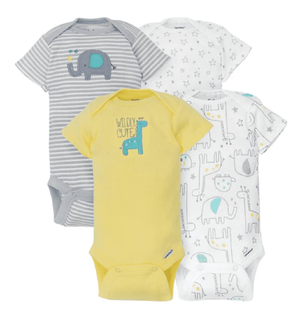 Gerber 4pack Neutral Onesies Brand Short Sleeve Bodysuits, Size 03 Months
