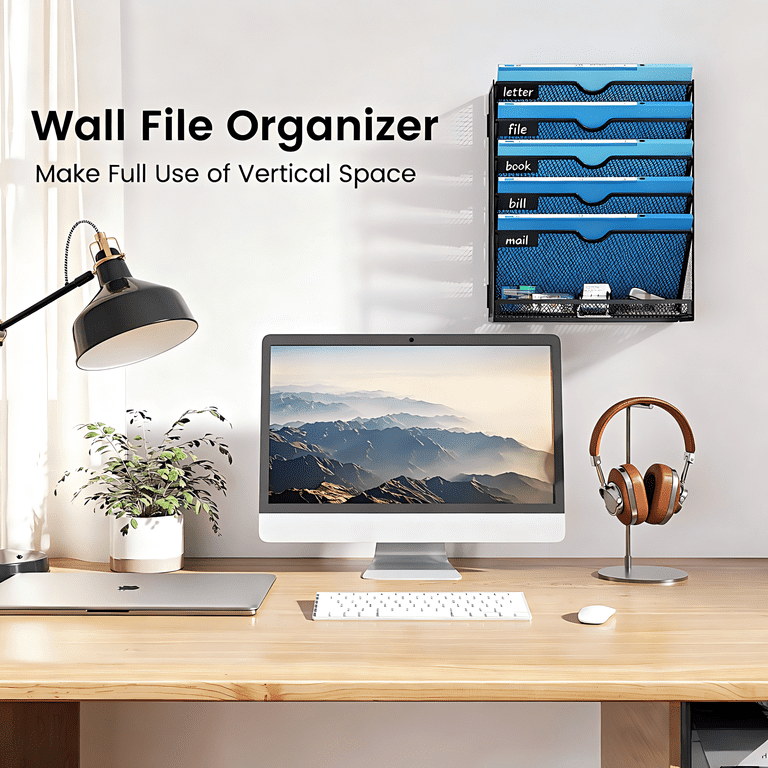 Marbrasse 6-Tier Wall File Organizer, Black Steel photo 4