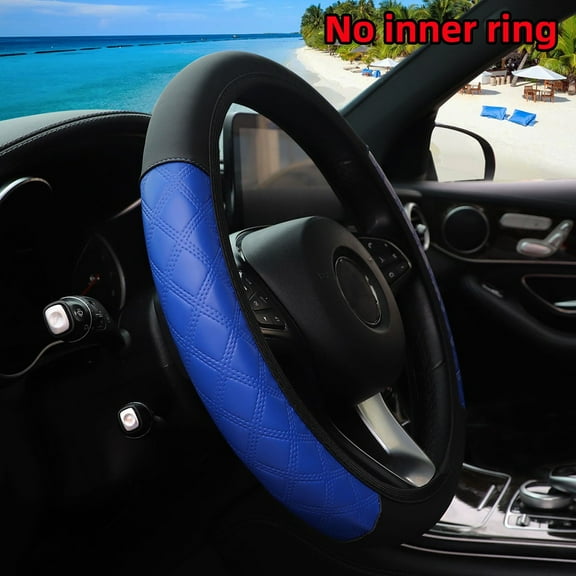 Breathable Pu Leather Anti-Slip Steering Wheel Cover for 15Inch Car Wheels Blue