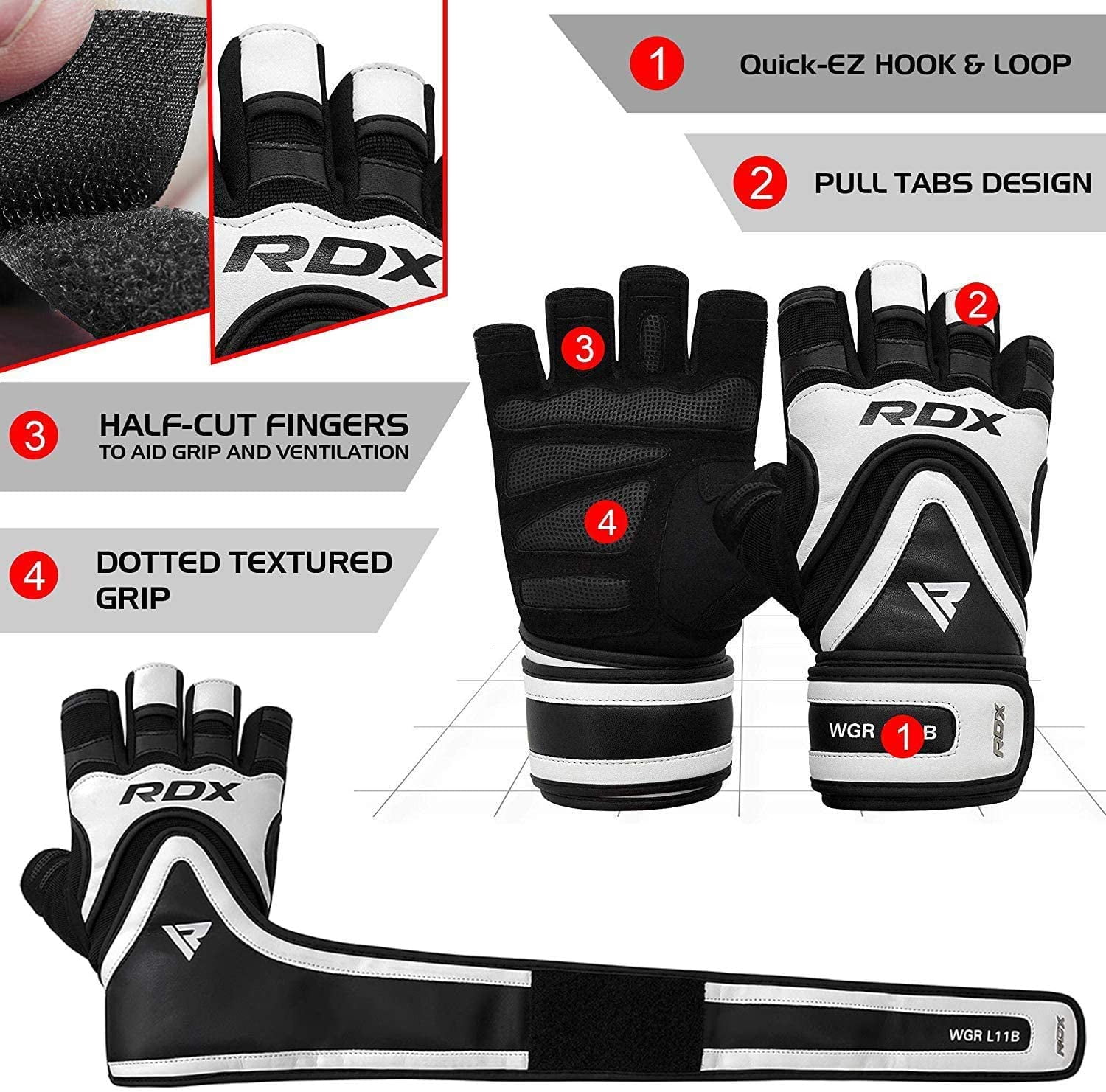 Strength Training RDX Weight Lifting Gloves for Gym Workout Weightlifting Bodybuilding Powerlifting Long Wrist Support Strap with Anti Slip Palm Protection Exercise Great Grip for Fitness