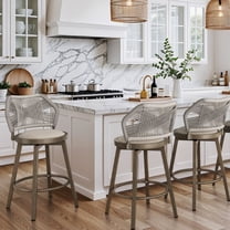 Dycanpo 26'' Swivel Bar Stools Set of 3, Counter Height Stools with Woven Backrest & Footrest, Beige