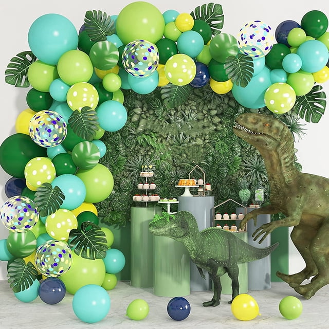 119 piezas de suministros para fiestas temáticas de safari en la jungla, globos de dinosaurio, kit de arco de guirnalda, globos verdes de confeti para niños, decoraciones de cumpleaños para baby