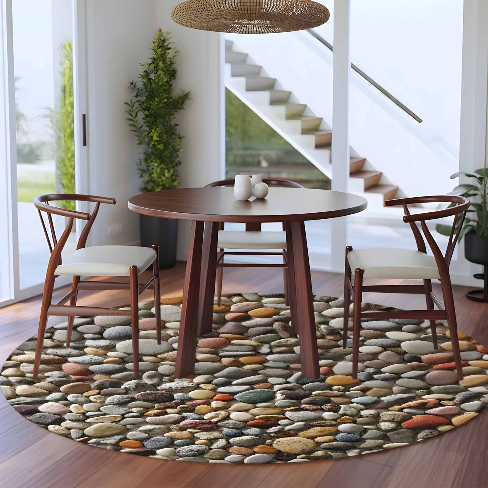 Round Area Rugs Collection 6 Ft, Colorful Stones Non-Slip Residential Carpet, Farmhouse Stones Modern Art Indoor Crawling Mats Runner Rugs for Living Room/Dining Room/Bedroom