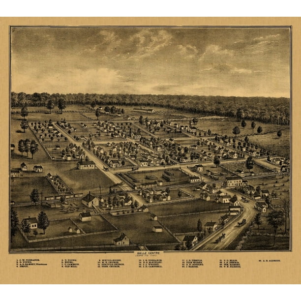 Vintage Map of Belle Center Ohio 1875 Logan County Poster Print (18 x 24)