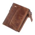 thumbnail image 1 of Cartera corta de cuero auténtico para hombre, moderna, con doble cremallera y diseño de caballo loco., 1 of 7