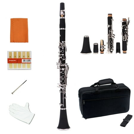CACAGOO Bb Flat Soprano Clarinet 17 Key with Carry Case for Students Beginner School Band, Black