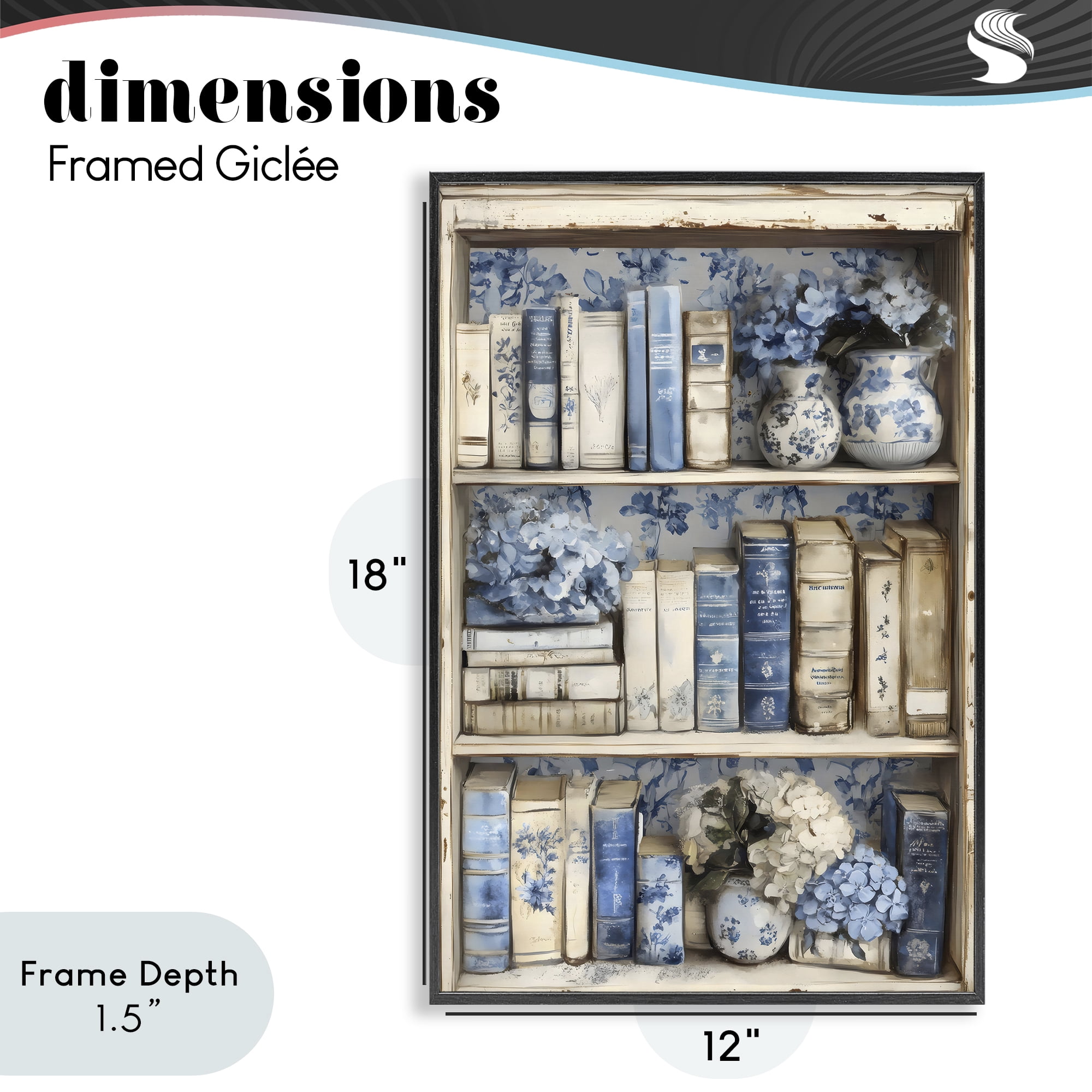 Stupell Industries Blue & Beige Bookcase Black Framed Giclee Art, design by LSR Design Studio