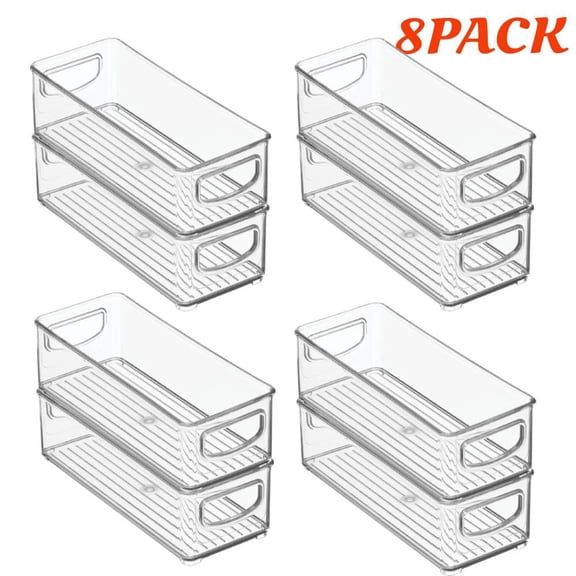 8 Pieces Stackable Container Bins with Handles, Plastic Storage Container for Home, Office, Pantry or Desk Drawers, Organizer for Notes, Pens, Pencils