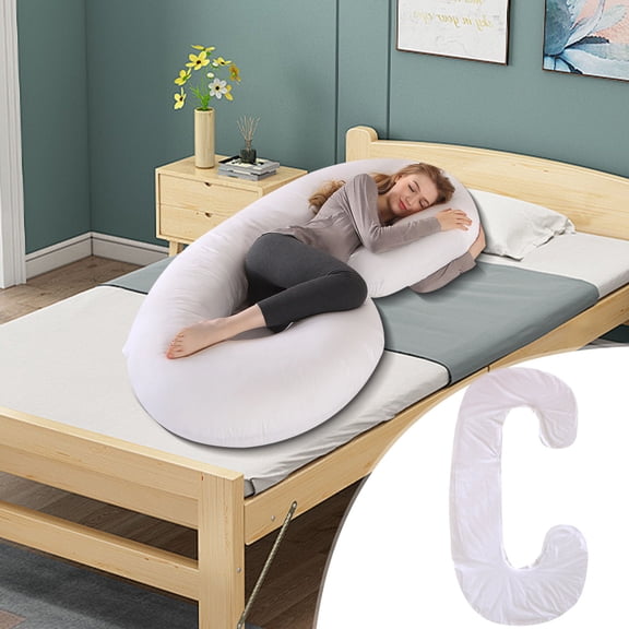 C-Shaped Pregnancy Pillow Cover Lumbar Support for Side Sleeping 140x70cm Removable Soft Fabric Maternity Pillowcase Green Home Decor Comfortable Breathable Zipper Closure Easy Care Machine Washable