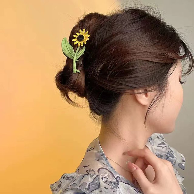 Juego de 2 pinzas para el cabello de girasol, clip de pico de pato de girasol a la moda para mujer y niña, accesorios para el cabello con foto de vacaciones en la playa para niñas ER