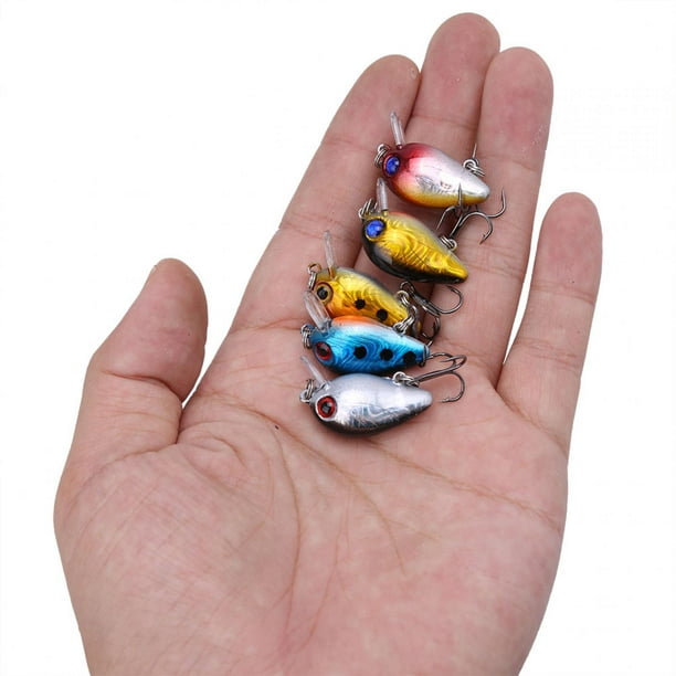 Garosa Mini Fishing Lures, Crankbait,5pcs 3cm 3d Holographic Eyes Mini Fishing Lures Floating Micro Bass Bait Crankbait Treble Hook