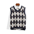 thumbnail image 2 of Women's Fashion Diamond Plaid Sleeveless V-Neck Loose Knitted Sweater Vest, Student College Style for Casual Wear,Blue,S, 2 of 7