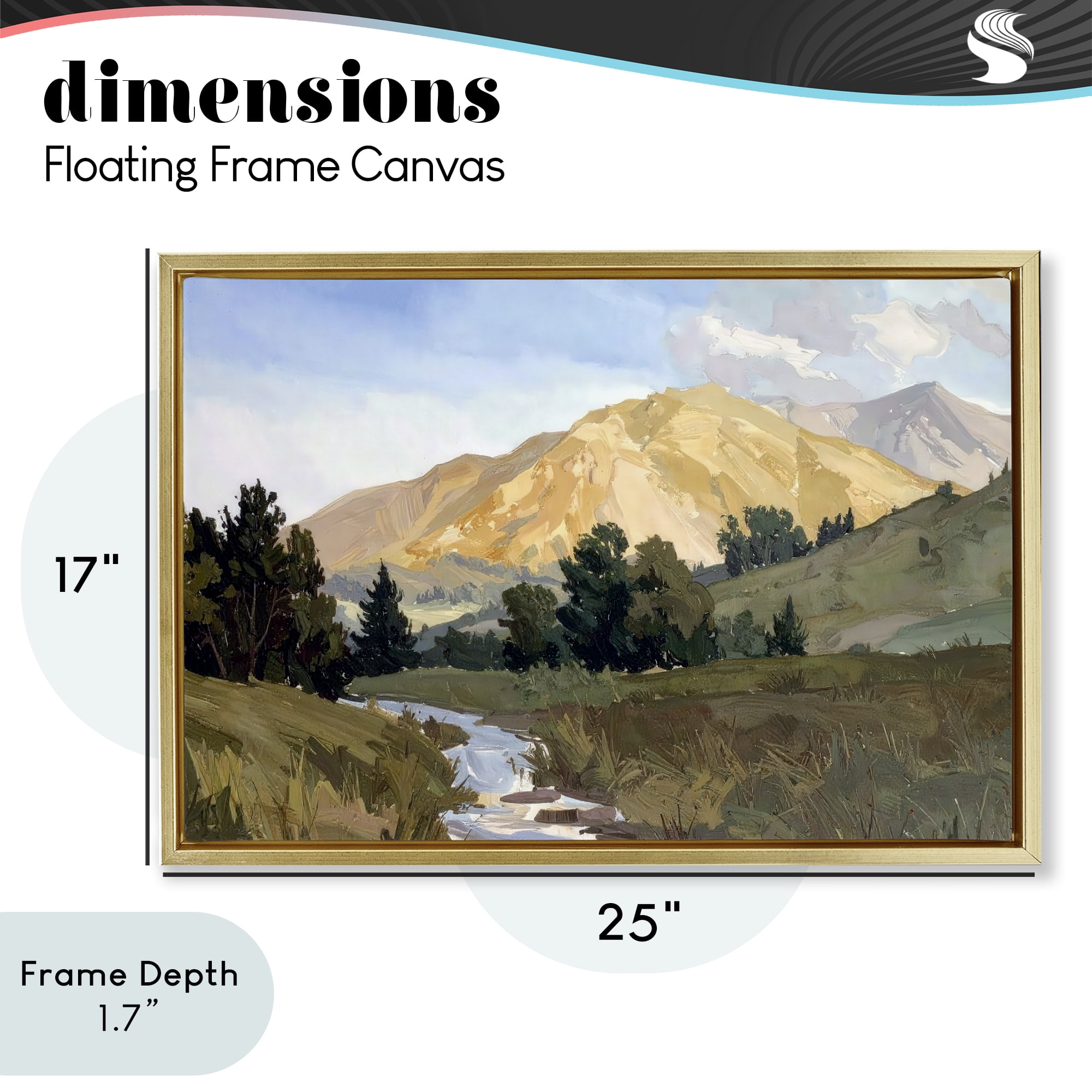 Stupell Industries Mountain Divide Valley Gold Framed Floater Canvas Wall Art, design by Alonza Saunders