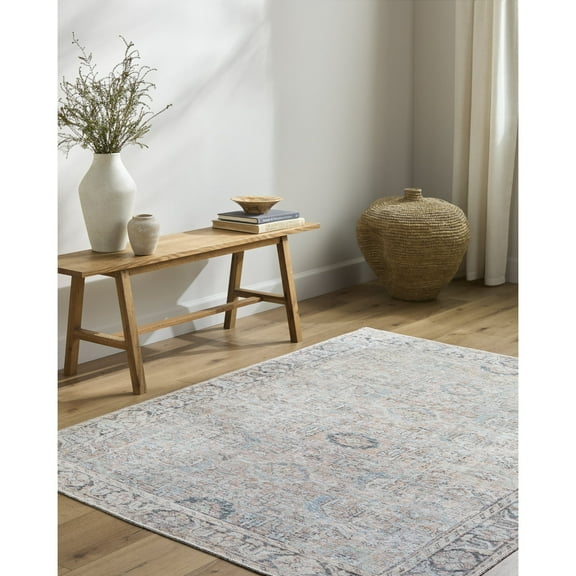 Livabliss Washable Rugs for Living Room, 5x7 Kemer Traditional Tan Area Rug, Bedroom Dining Room Home Decor Stain Resistant Carpet (5'3" x 7')