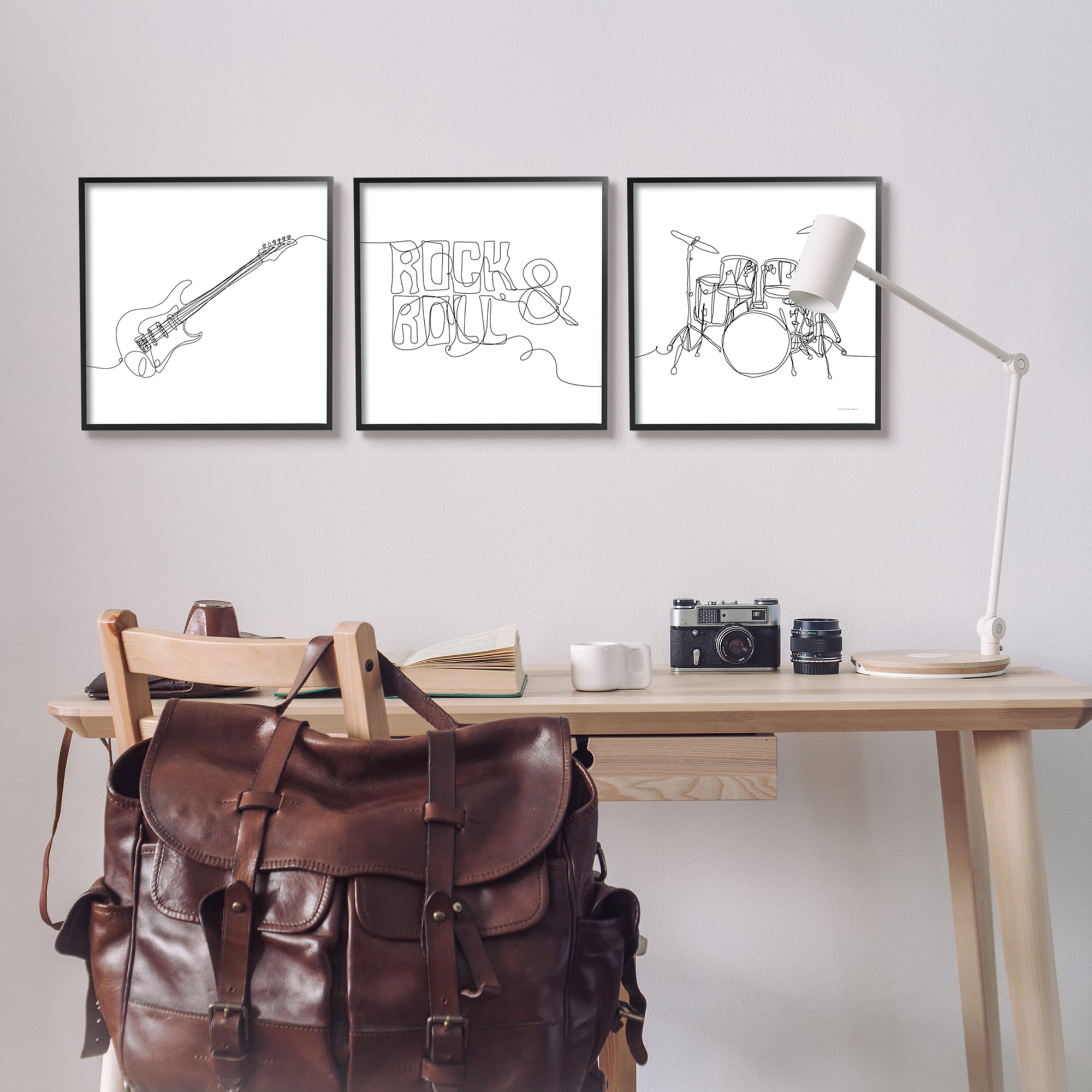 Stupell Rock & Roll Musical Instrument Doodles Beauty & Fashion Painting Black Framed Art Print Wall Art, Set of 3
