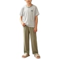 thumbnail image 2 of Mifsaly Two Piece Pajama Set for Girls Boys Striped Short Sleeve T-Shirt and Long Lounge Pants Soft Skin-Friendly Sleepwear Comfortable Nightwear, 2 of 6