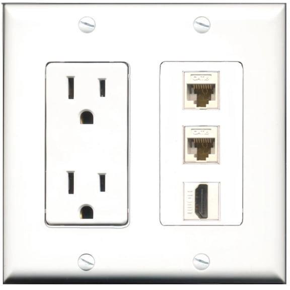 Ultra Spec Cables 15 Amp Power Outlet 1 Port HDMI 2 Port Cat6 Wall Plate