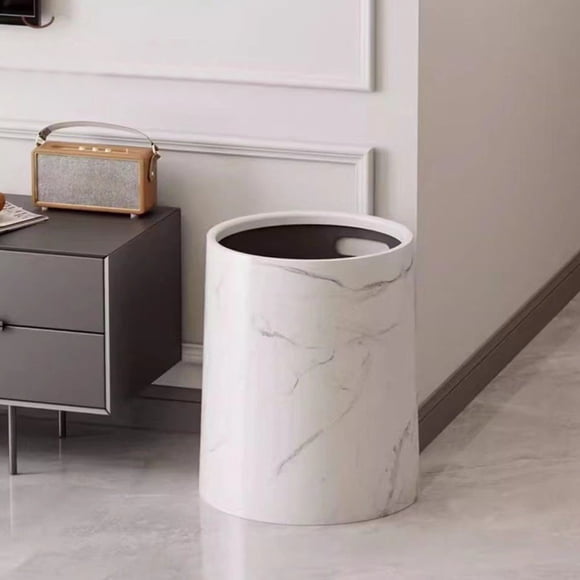 Small Trash Can Wastebasket, Garbage Container Basket for Bathrooms, Trash Can with Lid, Imitation M-arble Double Layer Trash Can-Household Trash Can -Large Size Office Living Room Bedroom Bathroom