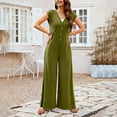 thumbnail image 5 of Teissuly Women'S Solid Color Short-Sleeved Casual Wide-Leg Jumpsuit With Button Pockets, 5 of 8