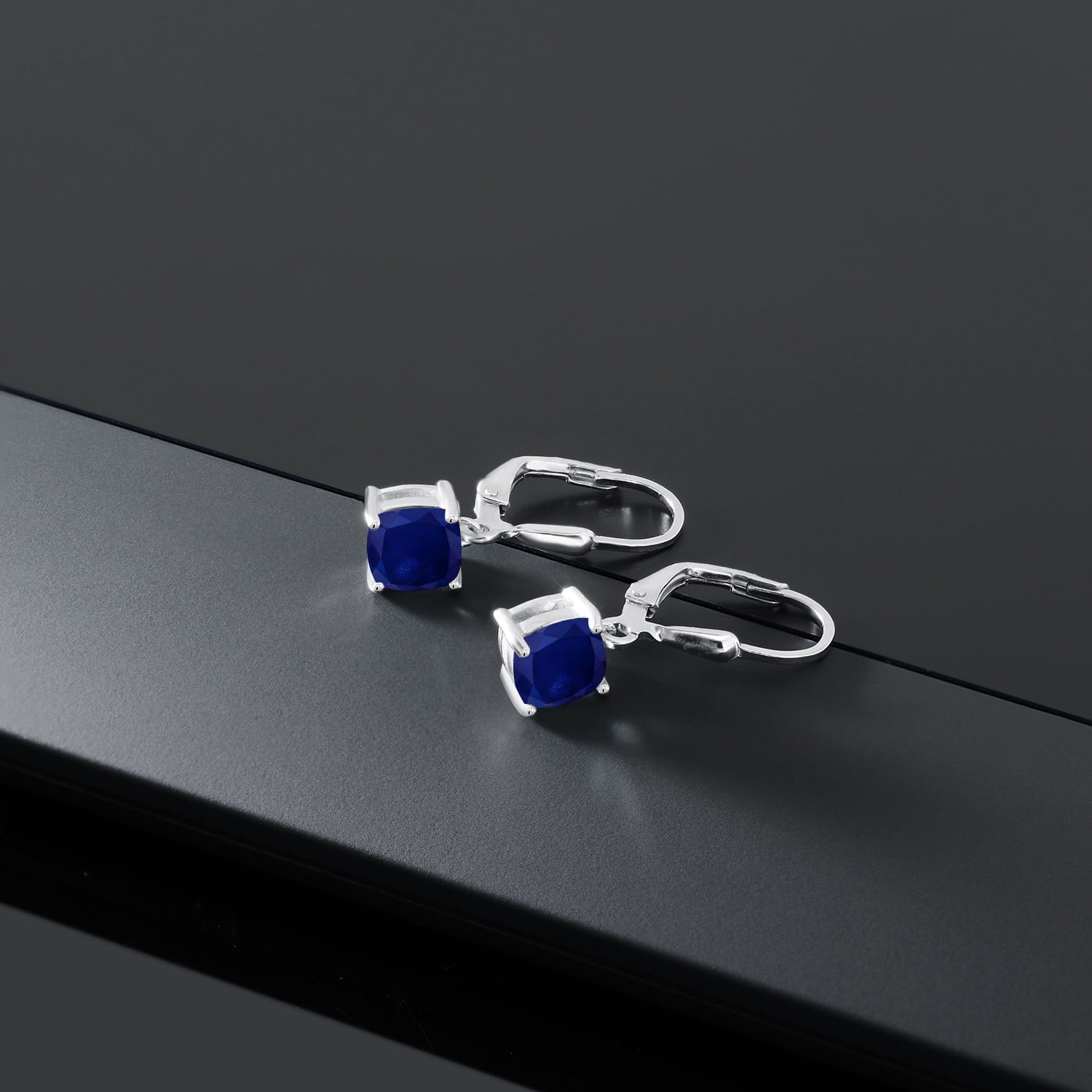 Gem Stone King 925 Sterling Silver Blue Sapphire Dangle Earrings for Women (2.60 Cttw, Gemstone September Birthstone, Cushion 6MM)