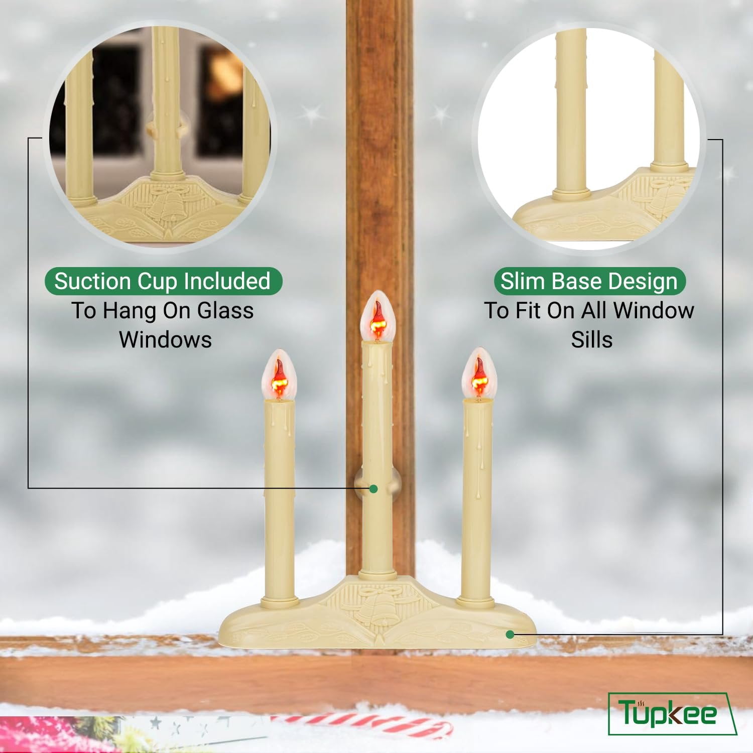 Tupkee Christmas Candolier Window Candles  with Flickering Bulbs  3-Lights Indoor -Flameless Electric Window Candles Candelabra