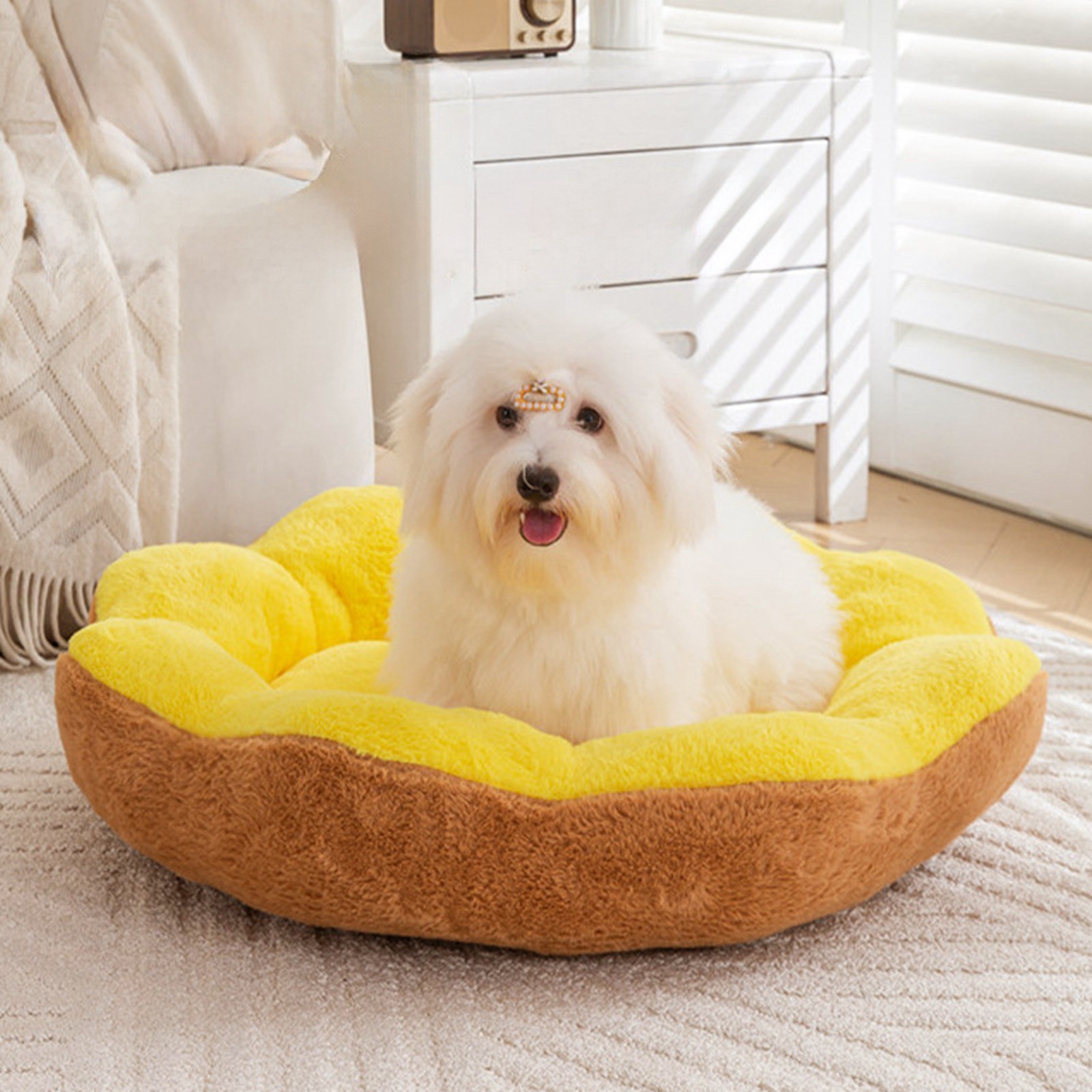 60x60x20 Inches Extra Large Flower Donut Dog Bed, Soft Round Plush Calming Bed for Cats Dogs, Warming Cat Bed Mat - Non- Machine Washable Pet Couch