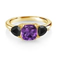 thumbnail image 2 of Gem Stone King 18K Yellow Gold Plated Silver Purple Amethyst and Black Onyx 3 Stone Engagement Ring for Women (2.12 Cttw, Gemstone February Birthstone, Available in Size 5, 6, 7, 8, 9), 2 of 3