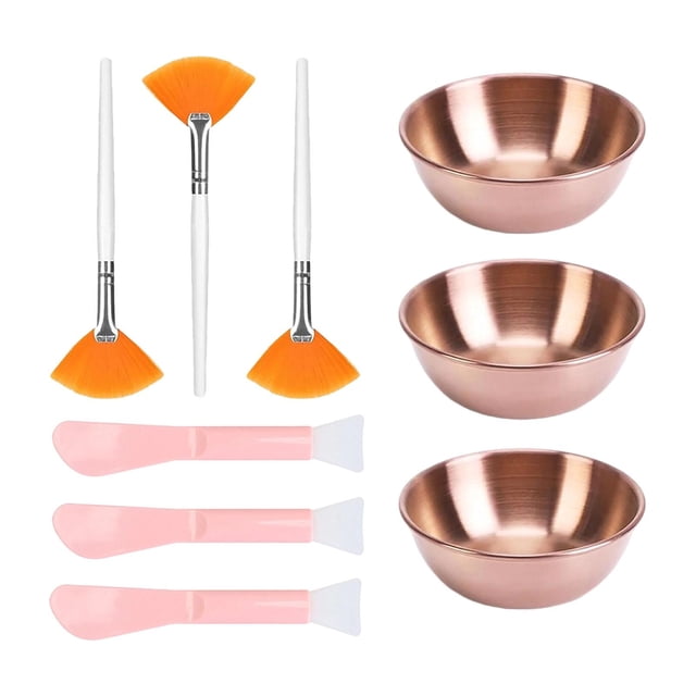 Juego de cuencos para mezclar mascarillas faciales de acero inoxidable, multifuncionales, para hacer tú mismo, para spa, maquillaje de barro en casa. Oro rosa