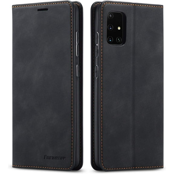 Premium PU Leather Flip Folio Case for Samsung Galaxy A51 (4G), Protective Case with Kickstand Card Slot Magnetic Closure Shockproof Wallet Cover for Samsung Galaxy A51 (4G) - Black