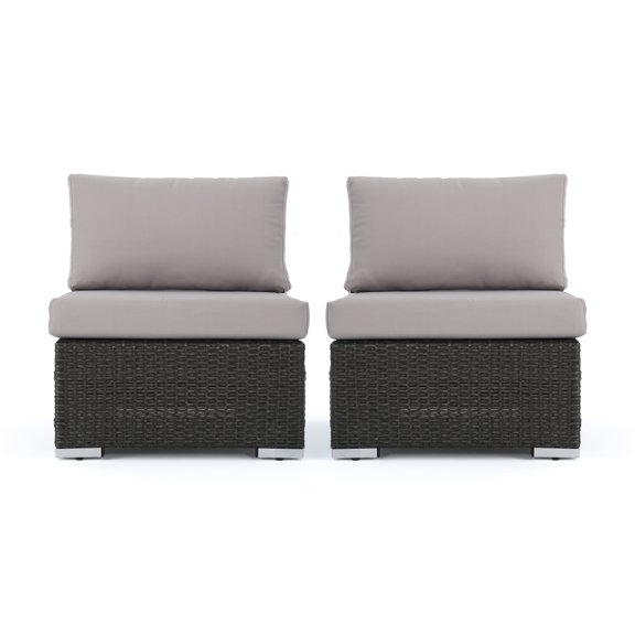 GDF Studio Avianna Outdoor Wicker Armless Club Chair with Cushions, Set of 2, Gray, Light Gray