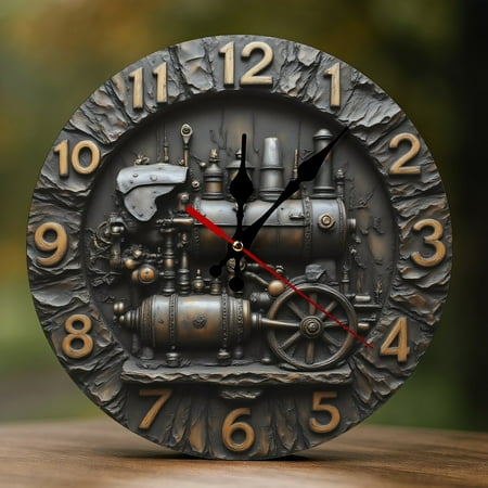 Wall Clock Decorative - Vintage Bronze Train A Print 2D Vintage Wall Clocks Battery Operated Silent Non-Ticking for Bedroom, Living Room, Kitchen, Office, Classroom, 10 Inch