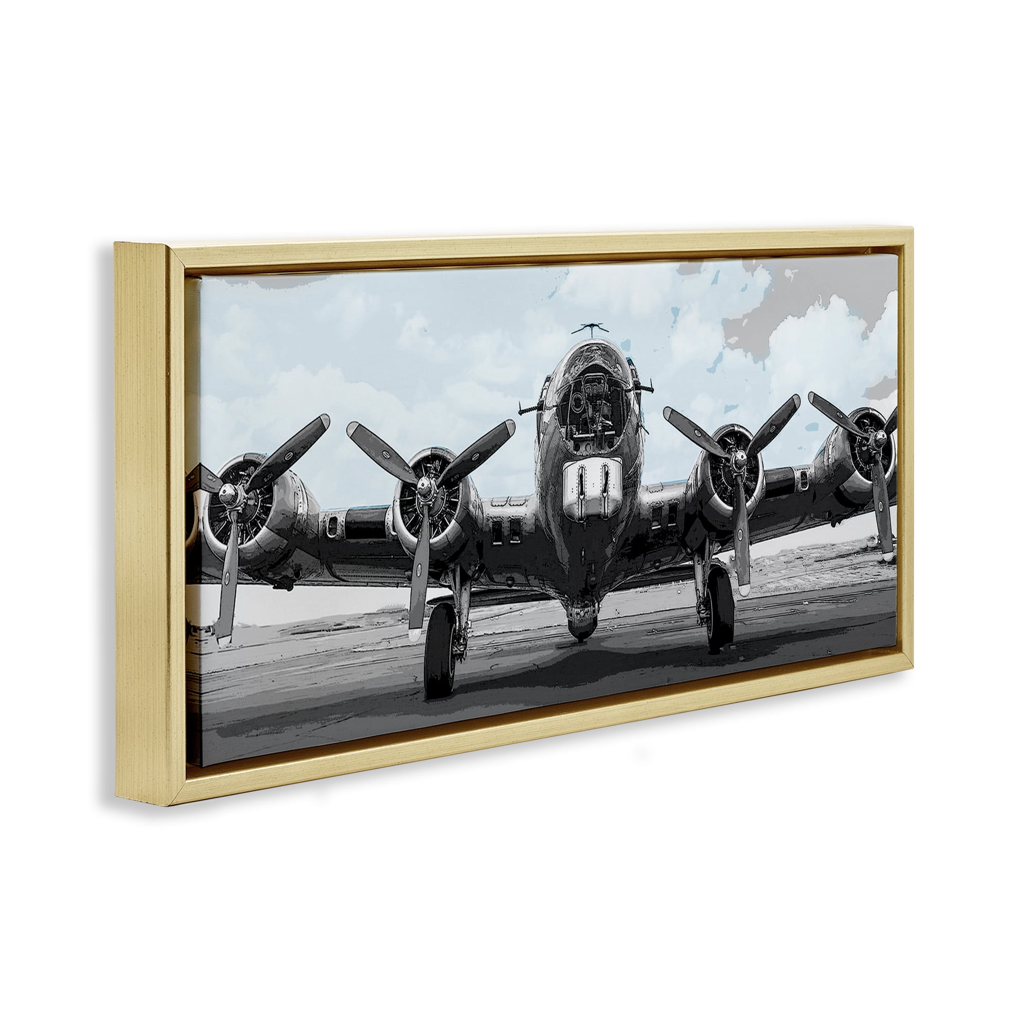 Stupell Industries Historic Aviation Aircraft Gold Framed Floater Canvas Wall Art, design by Kim Allen