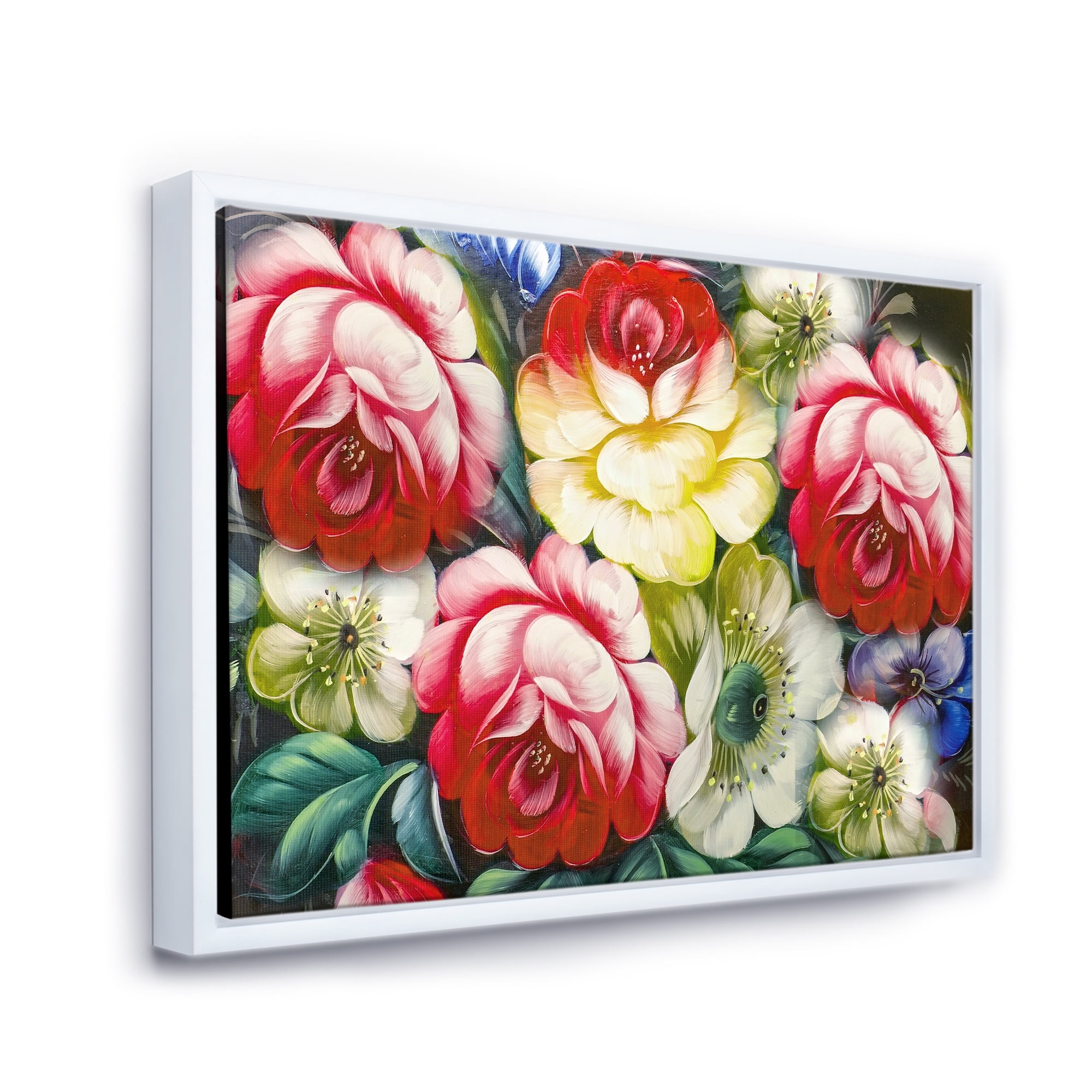 Designart 'Vintage VIbrant Yellow and Red Flower Still Life I' Traditional Framed Canvas Wall Art Print