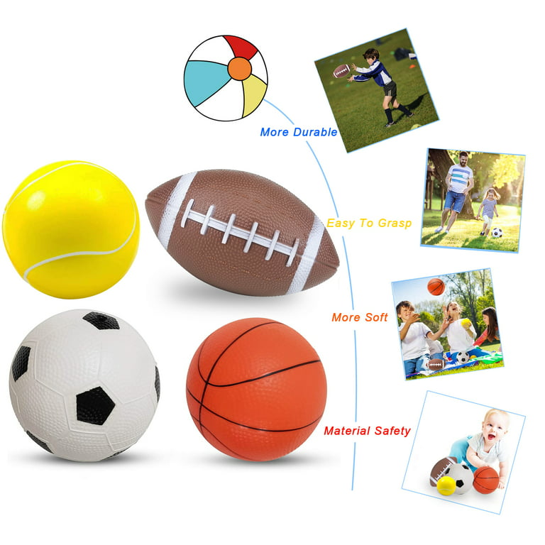 Set of 4 Sports Balls for Kids (Soccer Ball, Basketball, Football