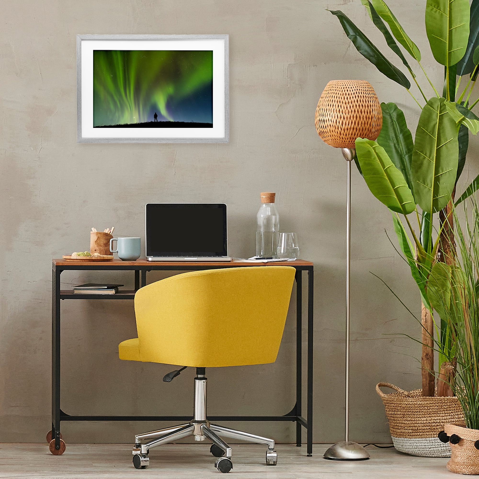 Stupell Industries Envelop Northern Lights Silhouette Gray Framed Print Under Glass, design by Shelley Carlisle