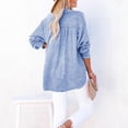 thumbnail image 4 of Linen Shirts for Women Summer Tops Casual Gauze Button Neck Long Sleeve Oversized Blouses Tops Lightweight Loose V Neck Pullover Shirts Sky Blue L, 4 of 6