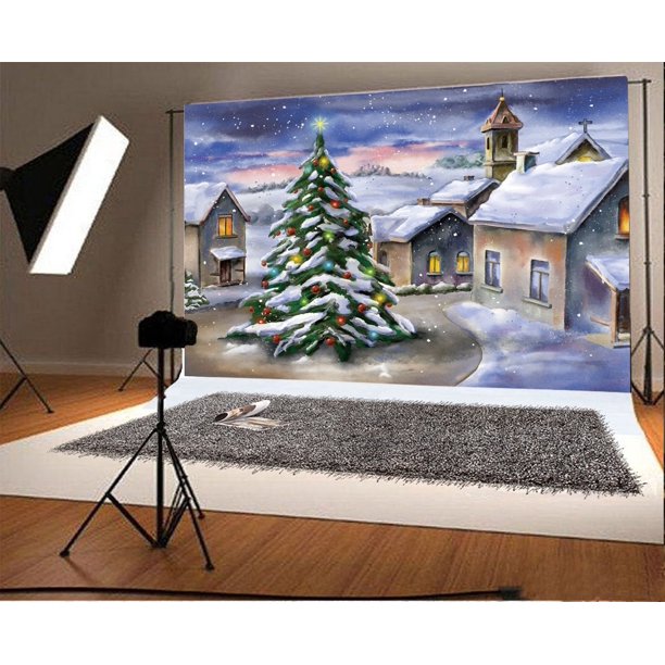 MOHome Polyster 7x5ft Christmas Backdrop Xmas Decoration Tree Rustic